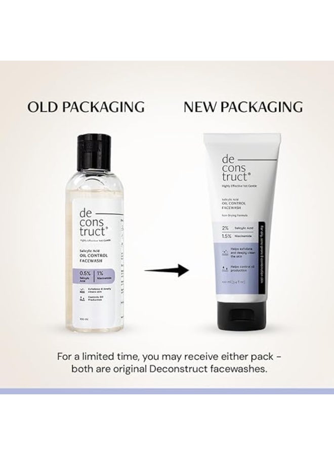 Deconstruct Salicylic Acid Face Wash with Niacinamide | Non-Drying, Cooling & Refreshing Cleanser | Gentle Oil Control Face Wash for Clear & Fresh-Looking Skin | Facewash for Men & Women | 100ml Pack of 2 - Image 3